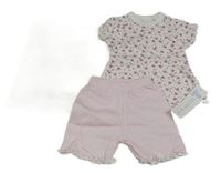 2set - bílá květovaná tunika + světlerůžové kostkované kraťasy 