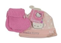 Nové - 2set - Světlerůžová čepice s Kitty + pletené capáčky 