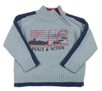 Modrošedo-tmavomodrý pletený svetr s ponorkami C&A