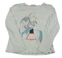 Světlešedé triko s jednorožcem a dívkou Kids