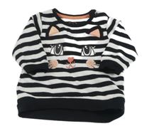 Černo-bílá pruhovaná mikina s kočkou C&A