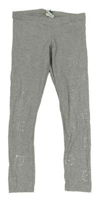 Šedé melírované legíny s kočičkami z kamínků Benetton