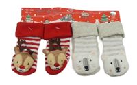 Nové - 2x pruhované ponožky - se sobem + ledním medvědem 
