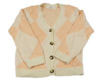 Meruňkovo-smetanový károvaný propínací svetr H&M