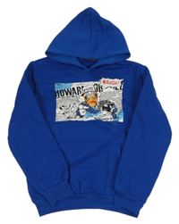 Safírová mikina s potiskem a kapucí 