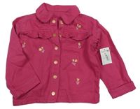 Nové - Fuchsiová riflová bunda s kytičkami Nutmeg