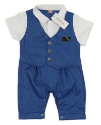 Nové - Tmavomodro-bílý společenský overal 