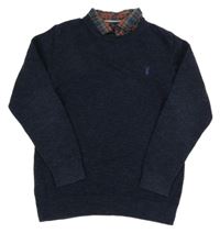 Tmavomodrý melírovaný svetr s košilovým límcem Next