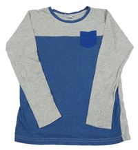 Šedo-modré pyžamové triko s kapsičkou Alive