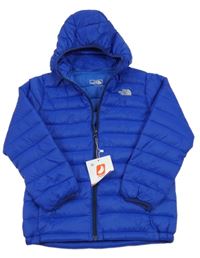 Nové - safírová prošívaná šusťáková funkční přechodová bunda s kapucí The North Face