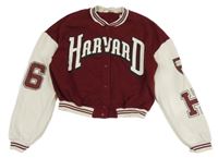 Vínovo-bílá propínací crop mikina s nápisem H&M