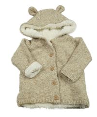 Béžový melírovaný propínací zateplený svetr s kapucí F&F