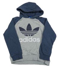 Šedo-tmavomodrá mikina s logem a kapucí Adidas