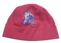 Růžová bavlněná čepice s koněm 