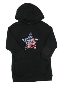 Černé teplákové šaty s překlápěcími flitry a kapucí Next