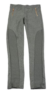 Šedé melírované tregíny se žebrováním a zipy F&F