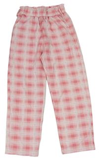Růžovo-bílé kostkované kalhoty Shein