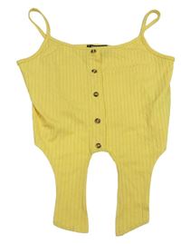 Žlutý žebrovaný crop top se zavazováním a knoflíky New Look