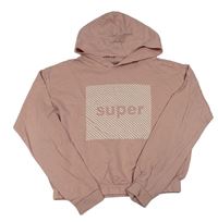 Světlerůžová crop mikina s nápisem a kapucí 