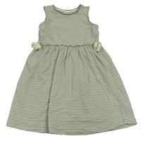 Khaki-bílé proužkované bavlněné šaty s mašličkami zn. TU 