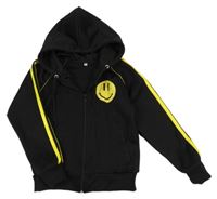 Černá propínací sportovní mikina se smajlíky a kapucí 