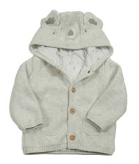 Šedý propínací podšitý svetr s medvídkem a kapucí Mothercare