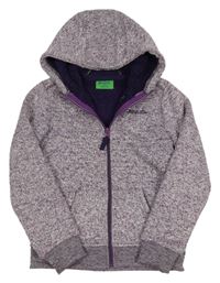 Fialovo-bílá melírovaná funkční pletená propínací zateplená mikina s kapucí Mountain Warehouse