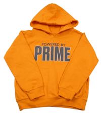 Oranžová mikina s nápisy a kapucí 