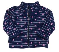 Tmavomodro-bílá pruhovaná fleecová propínací mikina s hvězdičkami Impidimpi
