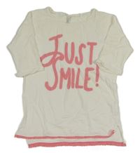 Bílá tunika s nápisem a růžovým lemem Benetton 