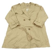 Béžový plátěný jarní kabát s páskem Zara 