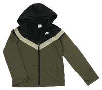 Khaki-černá propínací sportovní mikina s logem a kapucí Nike 