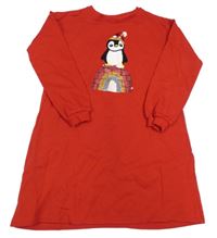 Červené teplákové šaty s tučňákem a flitry H&M