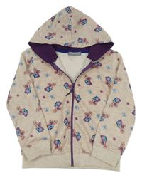 Béžovo-šedá melírovaná propínací mikina s Frozen s kapucí 