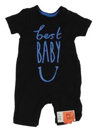 Nové - Černý bavlněný kraťasový overal s nápisem George 