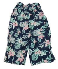 Tmavomodré květované culottes kalhoty Y.F.K. 