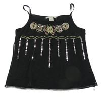 Černý tylový top s flitry a korálky H&M