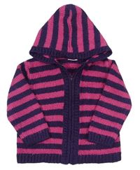 Tmavofialovo/růžový pruhovaný pletený propínací svetr s kapucí Cherokee