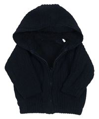 Tmavomodrý žebrovaný propínací zateplený svetr s kapucí M&S