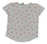 Šedé melírované tričko s růžovými srdíčky E-Vie Angel