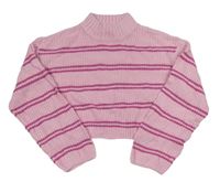 Světlerůžovo-tmavorůžový pruhovaný žebrovaný pletený oversize crop rolák H&M
