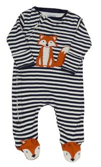 Tmavomodro-bílý pruhovaný overal s liškou Jojo Maman Bébé