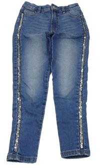 Modré skinny teplákové rifle s flitrovým pruhem M&S