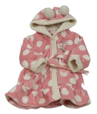 Růžovo-bílý puntíkatý plyšový župan s Minnie a kapucí Disney