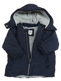 Tmavomodrá prošívaná šusťáková zimní bunda s odepínací kapucí HUGO BOSS