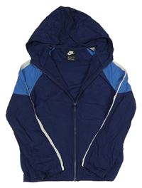 Tmavomodro-modro-bílá šusťáková bunda s logem a kapucí Nike 