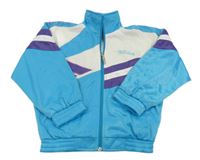 Azurovo-bílo-tmavofialová propínací sportovní podšitá mikina Adidas