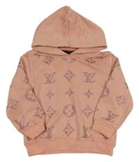 Pudrová mikina s logy s kamínků a kapucí LOUIS VUITON