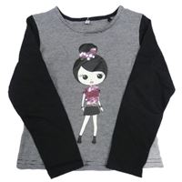 Černo-bílé pruhované triko s dívkou s flitry 