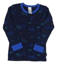 Tmavomodro-safírové pyžamové triko s obrázky SCHIESSER